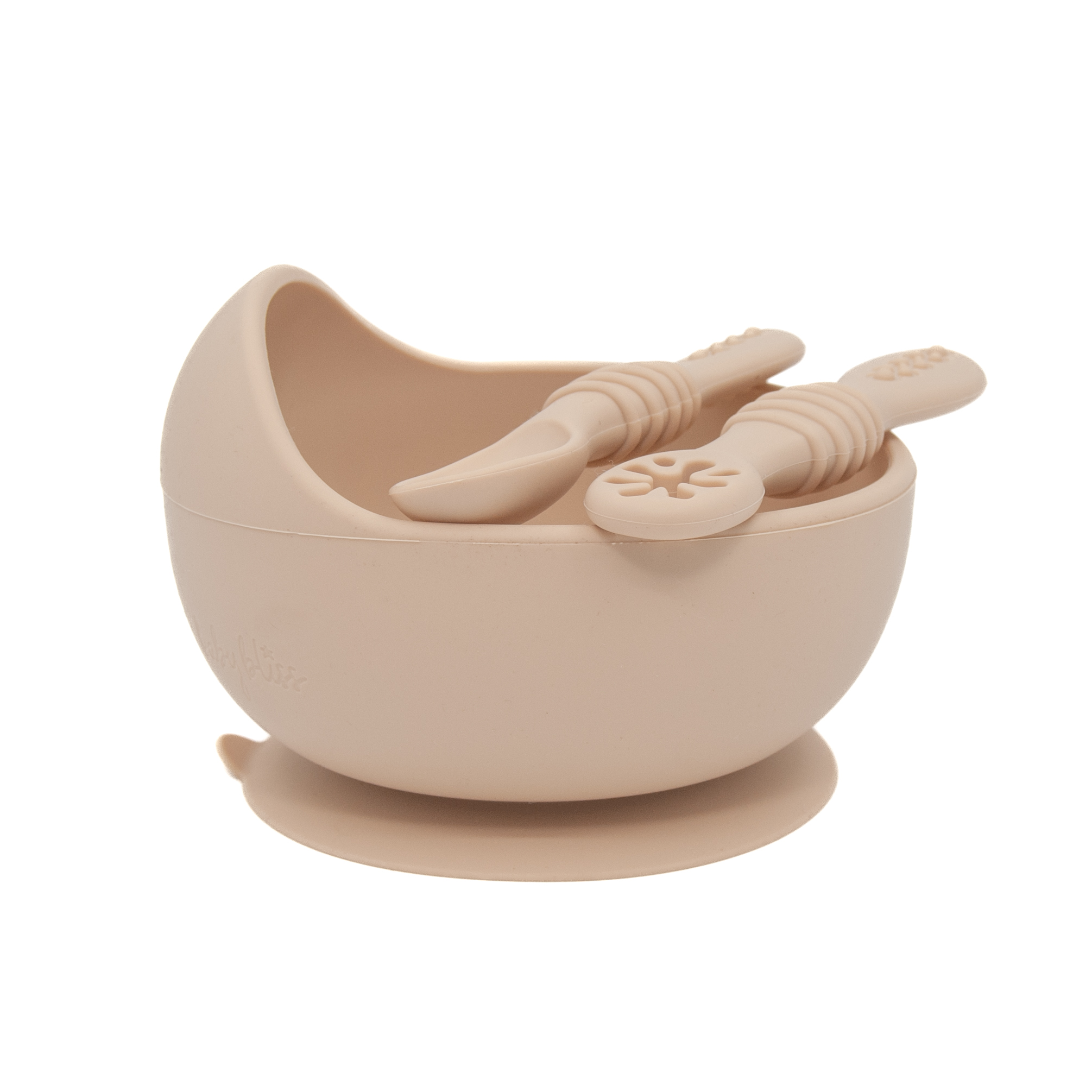 Suction Bowl & Training Spoons – Almond